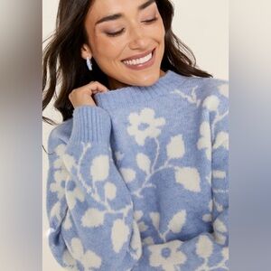 Francesca's Collections Light Blue and Cream Floral Sweater